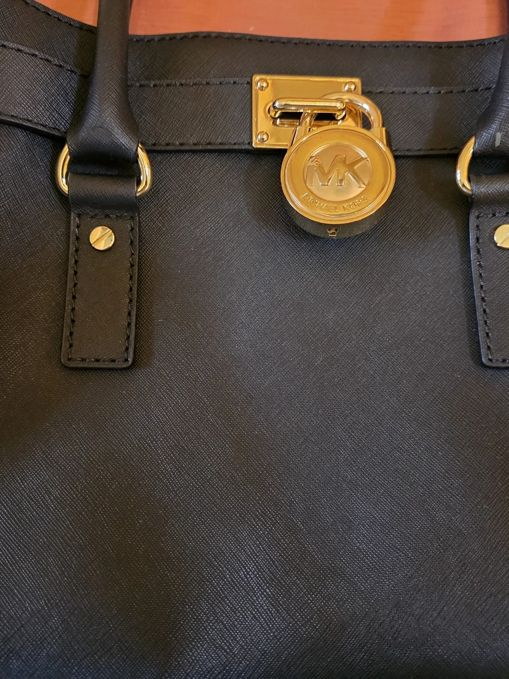 Michael Kors Black East West Hamilton Leather Satchel with Gold Hardware